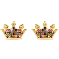 Elegant gold crown stud earrings featuring colorful micro-pave cubic zirconia crystals - err20 Crown