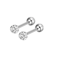 Pair of silver stainless steel labret studs with cubic zirconia and smooth metal balls - Silver Paved Ball Combo