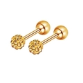 Close-up of golden lip studs with amber crystal pavé balls and smooth metal spheres - Gold Amber Crystal Ball