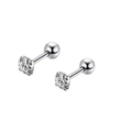 Pair of silver stainless steel labret studs with round zircon stones on white background - Silver Round Zirconia