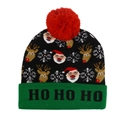 Detail of LED Christmas beanie featuring Santa patterns and HO HO HO text on the cuff - 56-60cm / Reindeer and Santa(ZZM61)