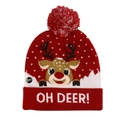 Detalle del gorro navideño de punto rojo con alces, pompón e interruptor de luz LED - 56-60cm / Cabeza de Reno(ZZM61)