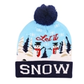 Detalle del gorro de punto azul con LED que muestra el interruptor para la luz festiva - 56-60cm / SNOW(ZZM61)