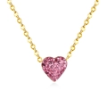 Elegant gold necklace with heart pendant featuring sparkling pavé pink crystals - Gold Chain Pink Heart