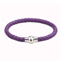 Braided purple leather bracelet for men and women featuring a polished silver magnetic clasp - Purple