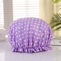 Waterproof double-layer shower cap with purple white polka dot pattern for women - Purple Polka Dot