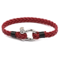 Men's multilayer red braided leather bracelet with silver horseshoe screw clasp fastener - Burgundy