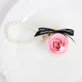 Preserved pink rose in glass ball keychain with white pearls and Just for you ribbon - Pink