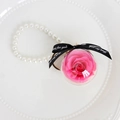 Pink preserved rose flower ball keychain with pearl handle and black ribbon - Sweet Pink