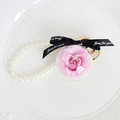 Preserved pink rose keychain with pearl strap and Just For You ribbon in clear ball - Pink Purple