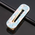 Barrette en acétate marbré bleu au design rectangulaire creux avec base en métal doré - Acétate bleu lac carré