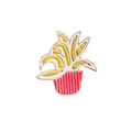 Enamel plant pin with yellow and white leaves in a pink striped flower pot - Yellow White Plant Pink Striped Pot (Style 5)
