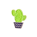 Enamel pin featuring a green cactus in a purple wave pattern pot with gold trim - Green Cactus Purple Wavy Pot (Style 8)