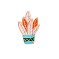 Pink and orange enamel plant brooch in a blue striped pot with gold-toned plating - Pink Orange Succulent Green Striped Pot (Style 2)