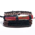 Detail view of ethnic multilayer handmade bracelets with leather weaving and metal studs - Vintage Ethnic Collection (N020) / 4 Pieces / N020