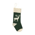 Dunkelgrüner gestrickter Weihnachtsstrumpf mit weißem Rentier-Muster und Schlaufe - Dunkelgrün