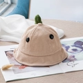 Cute khaki corduroy dinosaur bucket hat for toddlers with green sprout and eye buttons - Size 50 Approx 1-4 Years / Beige