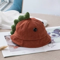 Baby-Fischerhut aus Cord im Dinosaurier-Design in Ziegelrot mit grünen Details - Karamellbraun