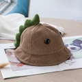 Brown corduroy toddler bucket hat featuring cute green dinosaur spikes on top - Size 48 Approx 6-18 Months / Khaki