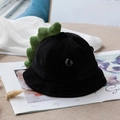 Kids black corduroy bucket hat featuring green dinosaur fin design and playful details - Size 48 Approx 6-18 Months / Black