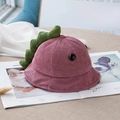 Kinder Fischerhut aus Cord in Altrosa mit grünen Plüsch-Dinosaurierzacken - Lila Rosa
