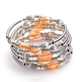 Multilayer bohemian wrap bracelet with silver beads and amber faceted crystal stones - Faceted Amber Crystal