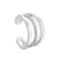 Three-layer silver geometric ear cuff with sparkling zircon inlay for non-pierced ears - 3-Layer Bead Smooth Style (White K 11625)