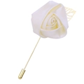 Elegant cream fabric rose boutonniere with golden metal leaf and long pin fastener - Beige