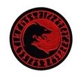 Tactical Viking patch featuring red and black wolf silhouette with runic embroidery - Fenrir Wolf Round (Black/Red)