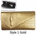 Gold clutch bag with crocodile texture, V-shaped flap, and animal head detail - 3D Crocodile Head Decor / 8001 Gold