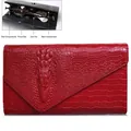 Red crocodile pattern envelope clutch bag with internal card slots and compartments - 8001 Red