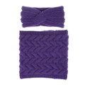 Detail view of deep purple cable knit winter headband and matching neck warmer set - Deep purple
