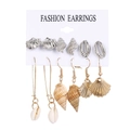 Juego de pendientes de verano con conchas marinas doradas y plateadas y caracoles - Estilo Océano de Dos Tonos Oro Plata (HJ0000284-4)