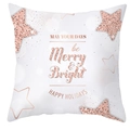 Detail von roségold glitzerndem Merry & Bright Text auf weißem Pfirsichhaut Kissenbezug - 45x45 cm / DRD357-1/Schöne Feiertage