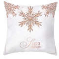 Gros plan de flocons de neige pailletés or rose et imprimé sur taie d'oreiller blanche - 45x45 cm / DRD357-8/Qu'il Neige