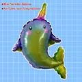 Mini rainbow narwhal foil balloon for ocean themed birthday party decoration - Mini Narwhal