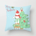 Detail of blue square pillowcase with cartoon Christmas tree and Merry Christmas text - Blue Cartoon All-star (DRD370-1)