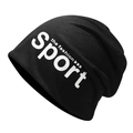 Schwarze Strickmütze für Damen und Herren mit weißem Sport-Aufdruck im minimalistischen Stil - M (56-58cm) / Schwarz