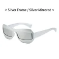 Silver frame cat eye sunglasses with silver mirrored lenses in Y2K futuristic style - Silver Frame White Mirror Lens
