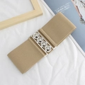Ceinture large élastique camel avec boucle en métal argenté et quatre rivets ronds - 65cm / Kaki
