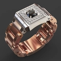 Luxe tweekleurige herenring met vierkante zwarte edelsteen en sprankelende diamantaccenten - US 6 / Roségoud Tweekleurig met zwarte edelsteen