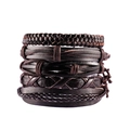 Detail view showing layers of braided dark brown leather bracelets with retro textures - Dark Brown Braided (4)