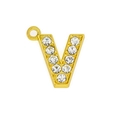 Golden 15mm letter V charm pendant with sparkling crystals for DIY bracelets - 15mm Gold Rhinestone Letter V Pendant