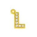 Detailed close-up of a 15mm gold L-letter pendant with sparkling rhinestones for DIY jewelry - 15mm Gold Rhinestone Letter L Pendant