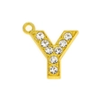 Sparkling gold 15mm letter Y pendant encrusted with clear rhinestones for DIY jewelry making - 15mm Gold Rhinestone Letter Y Pendant