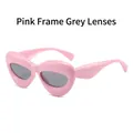 Lunettes de soleil cœur Y2K avec monture rose épaisse et verres gris - Monture Rose Verres Gris Foncé