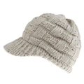 Detail of off-white basketweave knit pattern and tweed texture on winter baseball cap - Beige Marl