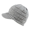 Close-up of light gray knit baseball cap showing thick basket weave texture and stiff brim - Light Gray