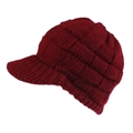 Detail of dark red knit ponytail baseball cap featuring a textured checkered pattern - Burgundy