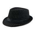 Classic black and white pinstripe wool fedora hat with a black satin ribbon band - 56-58cm / Striped Black